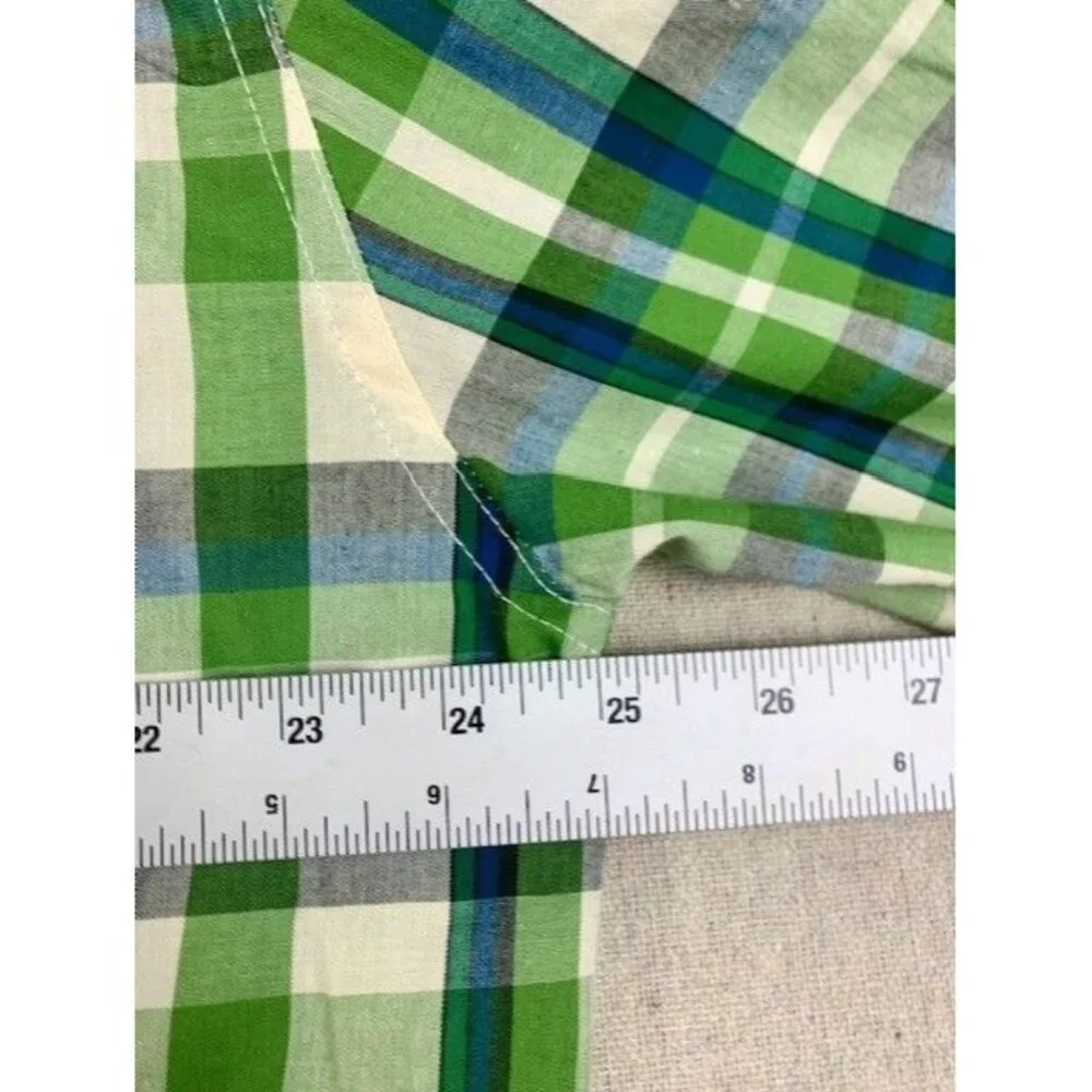 Levis Men's X-Large Plaid Button-Up Western Shirt Green‎ & Blue with Pearl Snaps